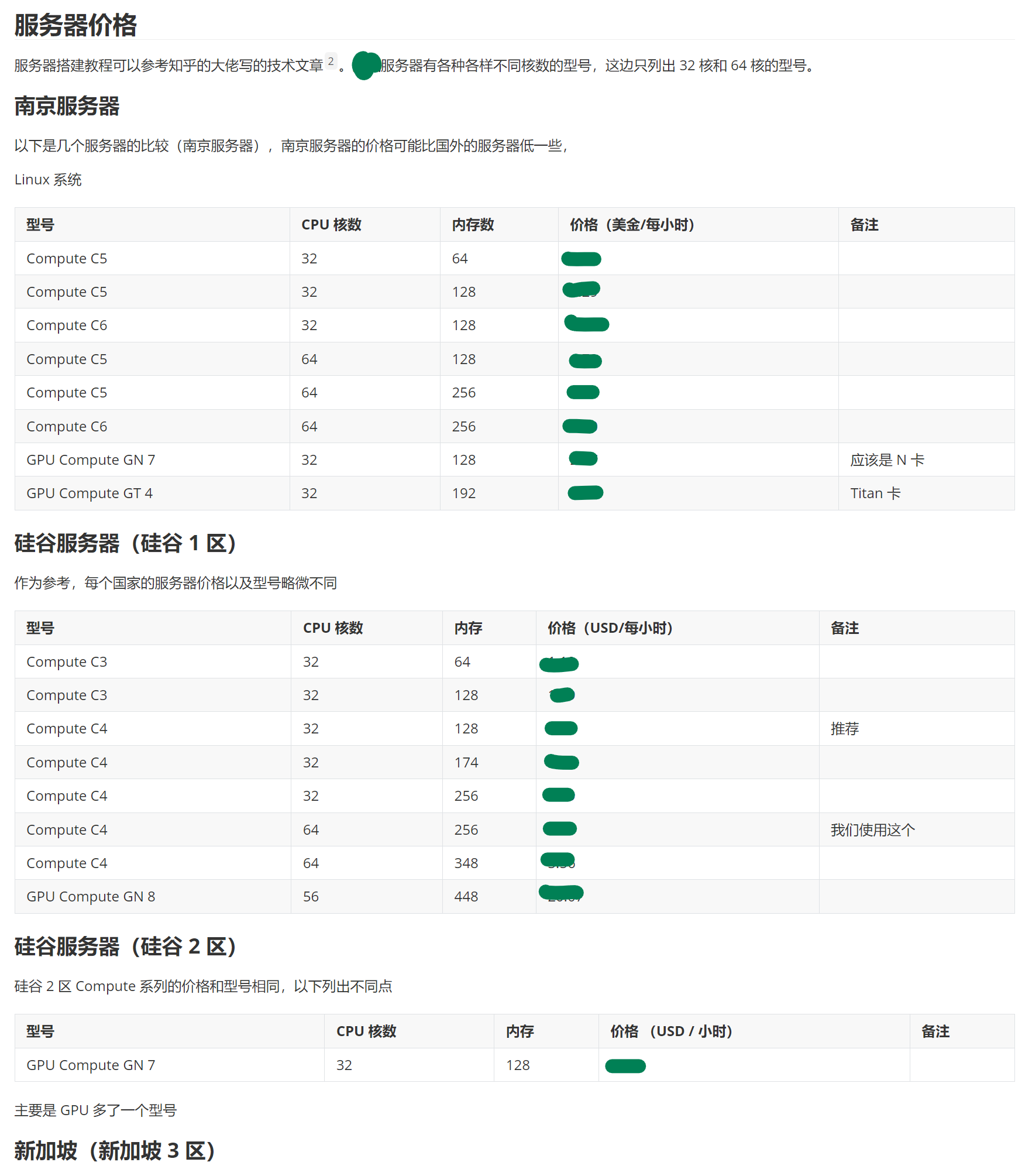 比较每个服务器价格